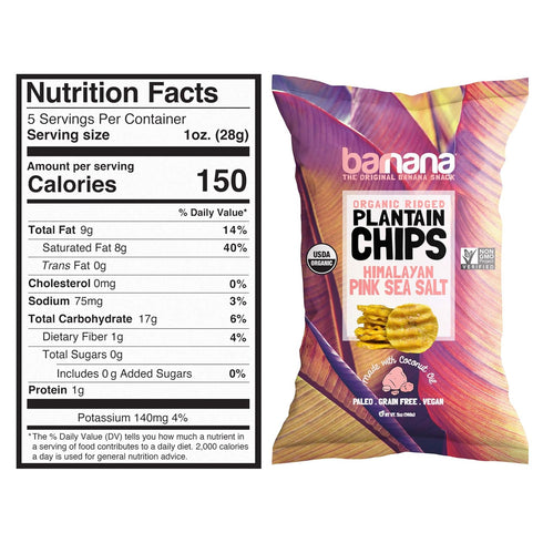 5 8 Pack Barnana Organic Plantain Chips - Himalayan Pink Salt - Ounce, Plantains - Barnana Salty, Crunchy, Thick Sliced
