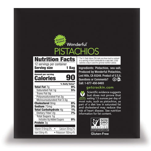 1.25 Wonderful Pistachios, Roasted and Salted, Ounce