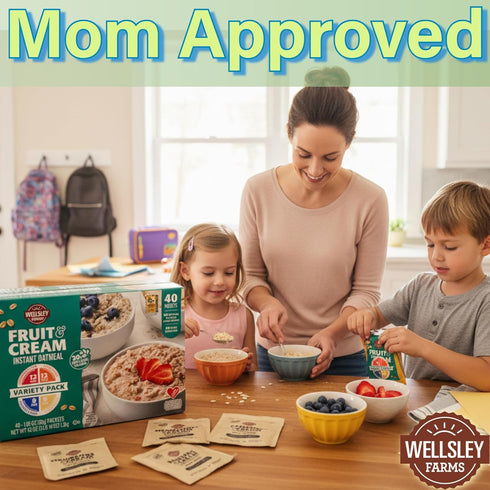 Wellsley Farms 40 Pack (8x 12x 8x 12x Fruit And Cream Instant Oatmeal Variety. Banana, Peach, Blueberry, Strawberry)