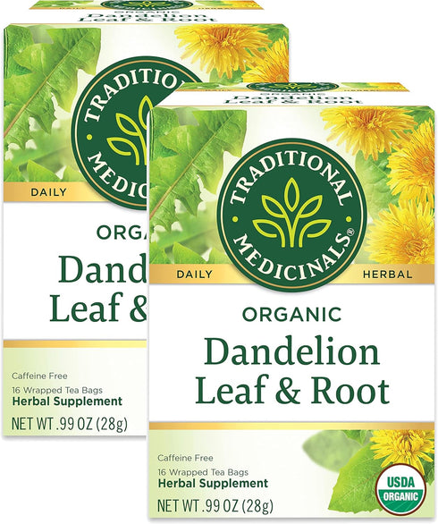 Traditional Medicinals Organic Dandelion Leaf & Root Herbal Tea, Supports Kidney Function & Healthy Digestion, Pack of 2