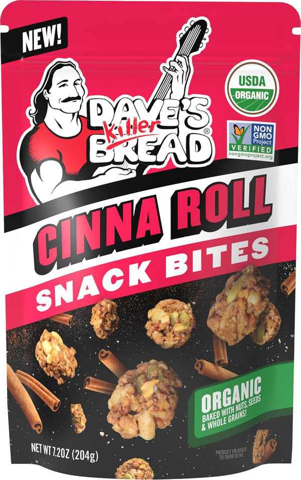 Dave's Killer Bread Cinna Roll Organic Snack Bites, Cinnamon Organic Snacks, 7.2