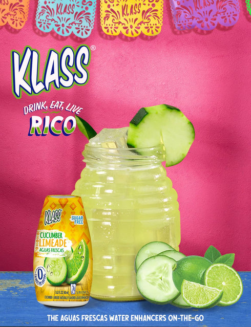 Pack 4 96 Klass Aguas Frescas | Liquid Water Enhancer | Classic Variety | Flavors: Cucumber Limeade Strawberry