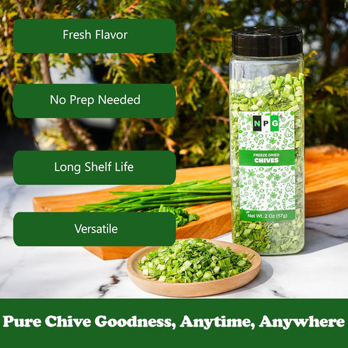 2 Oz, NPG Freeze-Dried Chives Dehydrated Chopped Chives, Mild Onion Herb for Cooking, Soup, Ramen, Stir Fry & Garnish