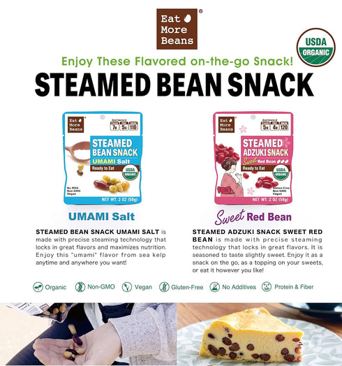 (2oz, 10packs) Eat More BeansSTEAMED ADZUKI SNACK -Sweet Red Bean, steamed bean, Organic Adzuki Beans, healthy USDA