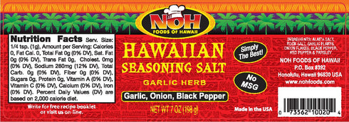 NOH Foods of Hawaii Hawaiian Seasoning Salt (Garlic Herb (Garlic, Onion, Black Pepper), 7 Ounce)