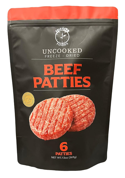 FOREVER FOODS Uncooked Freeze-Dried Beef Patties | 6-Count | Family Pack |