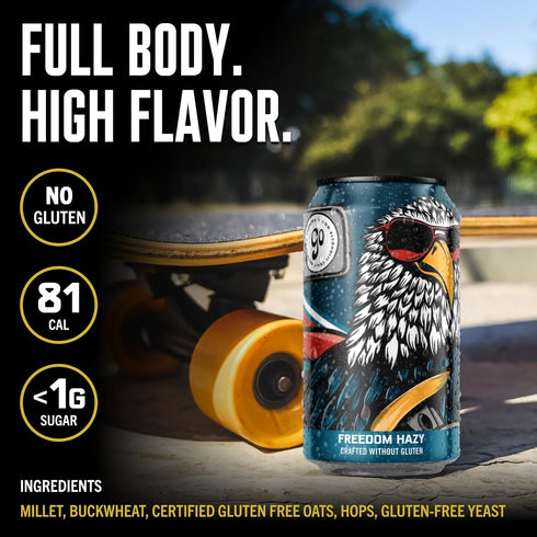 12oz Go Brewing Freedom Hazy IPA Non-Alcoholic Craft Beer, - Low-Calorie & Gluten-Free Hazy Craft Brew with Juicy