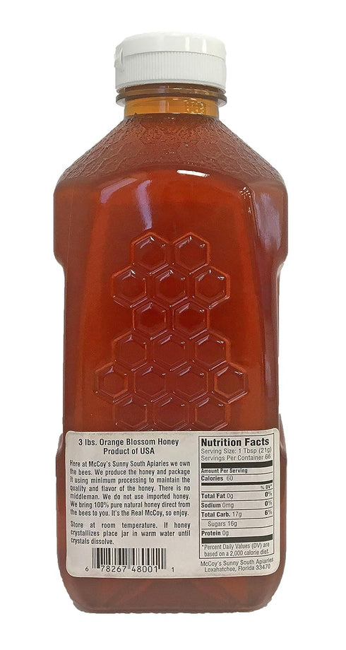 McCoy's Honey 3lb Raw Honey - Pure All Natural Unfiltered & Unpasteurized - Florida Orange Blossom Honey