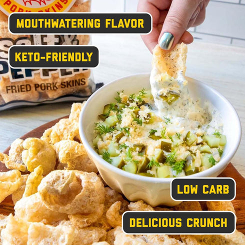 3oz (12-Pack) Mac's Salt and Pepper Fried Pork Skins - Salt & Pepper Flavored Chicharrones Pork Rinds - Low Carb