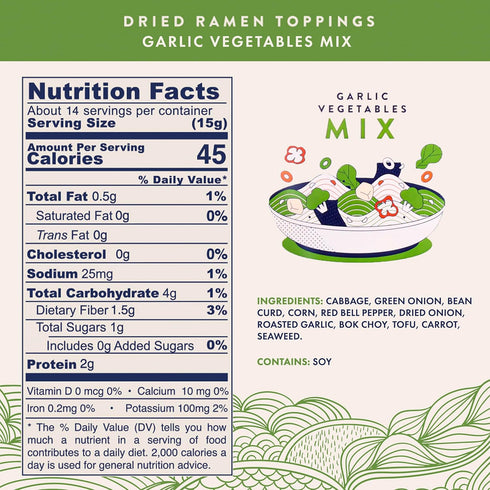 (7.5 oz, Ramen Eats Garlic Tofu Vegetables Dried Ramen Toppings for Noodles, Rice and more Veggie Mix)
