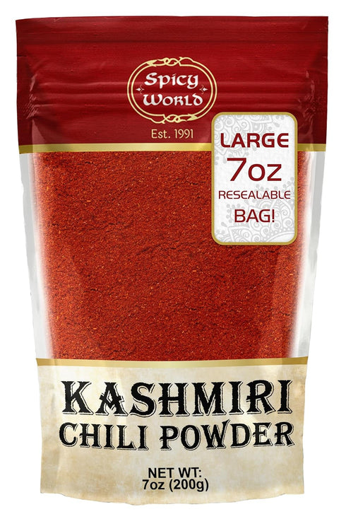 Spicy World Kashmiri Chili Powder Red 7 Ounce Resealable bag | All Natural Low