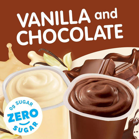 Snack Pack 3.25 oz., 12-Count Pack Zero Sugar Chocolate and Vanilla Flavored Pudding Cups, Family