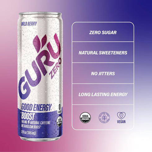 12 Guru Organic Zero Wild Berry Energy Drink, Fz