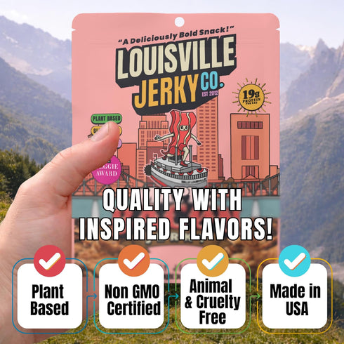 (3 3-Pack) Louisville Jerky Co. Vegan Jerky Plant-Based Maple Bacon Flavor, High Protein Snack Ounce, Sweet & Smoky