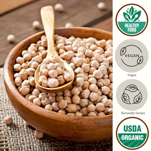 2.8 lb Organic Chickpeas Garbanzo Beans Dry - Dried Chick Peas - Great Protein for Tofu, Tahini - Similar to Soy Beans