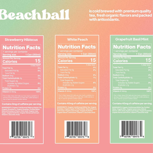 Pack 12-Pack 12oz Beachball Organic Iced Tea Variety (Caffeine Free) Low Sugar, Low Calorie, No Artificial Sweeteners