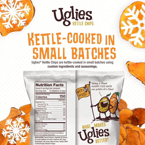 5.5 Oz. Pack 4 UGLIES Hot Honey Sweet Potato Kettle-Cooked Potato Chips, Gluten-Free Snacks, Kosher-Friendly, Non-GMO