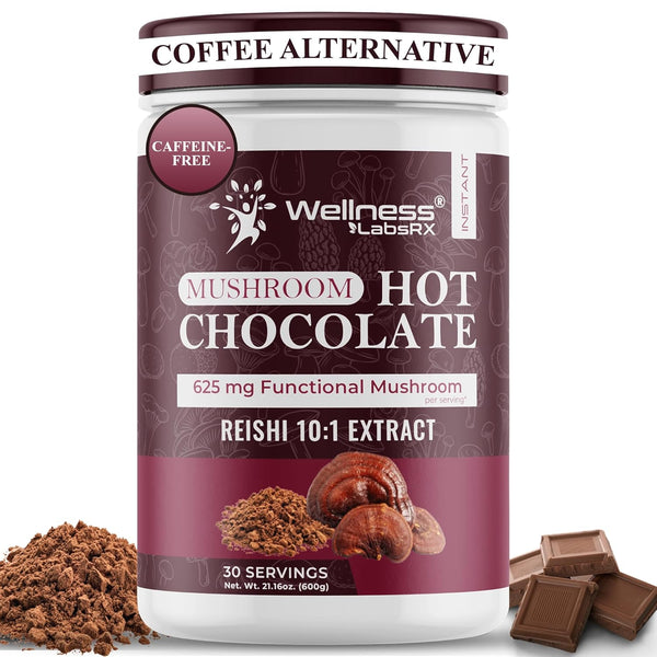 Mushroom Hot Chocolate Powder with Reishi 10:1 Extract, Hot Cocoa Powder Caffeine-Free