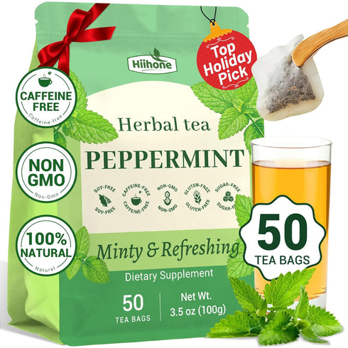 Hiihone Peppermint Tea Bags 50 Count Pure Peppermint Mint Tea, Caffeine-Free Herbal