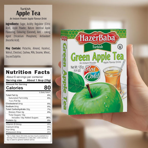 4.4oz (Pack 1), Hazer Baba Instant Drink Mix with Green Apple Flavor, of Fruity Natural Powder, Caffeine-Free, Quick