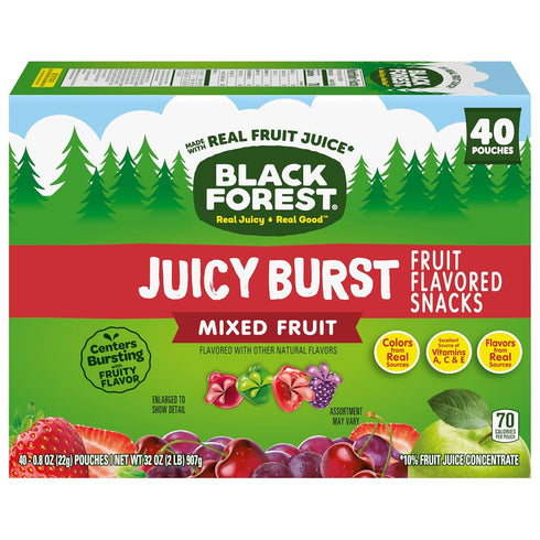 0.8 oz 40 Black Forest, Juicy Burst, Fruit Flavored Snacks, Mixed Fruit Flavors, A Juicy Burst of Natural Flavors, Made