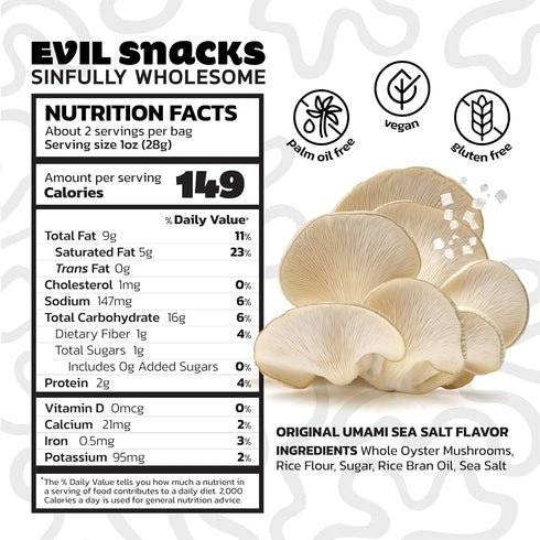 Nutrient-Packed, 2 Oz (3 Pack) EVIL SNACKS Crunchy Mushroom Chips - Original, Non-GMO Project Verified, Plant-Based