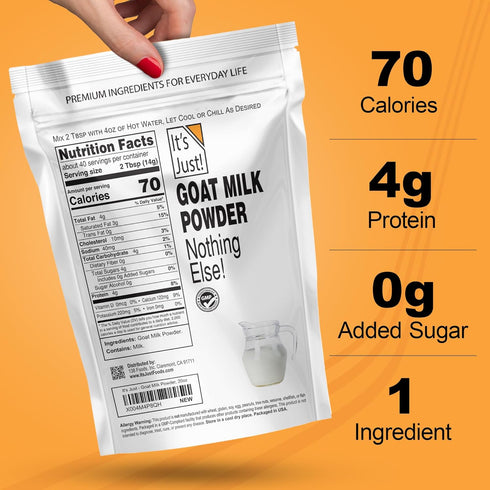 (1.25lb) It's Just! - Goat Milk Powder Grass-Fed Australian Source, Heavy Metal Tested, Easy to Mix, Just Add Water