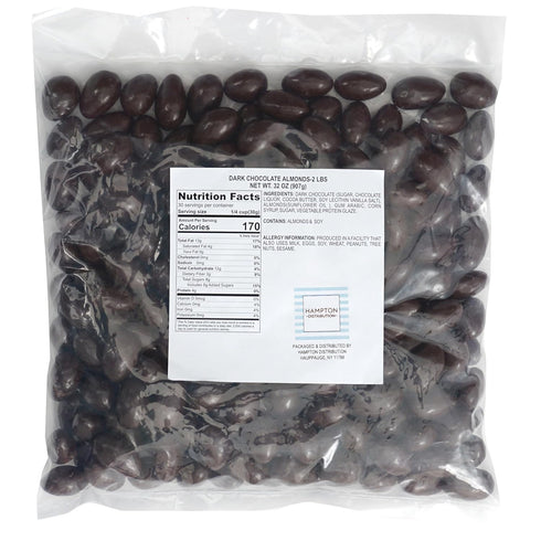 2 Dark Chocolate Covered Almonds, Pound Bulk Bag, Chocolate Covered Nuts, The Hampton Popcorn & Candy Company