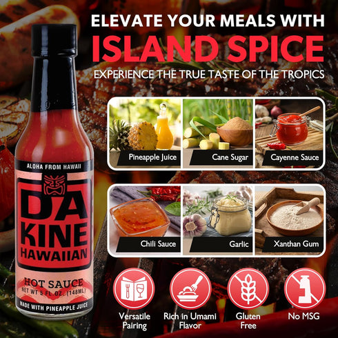 Da Kine Hawaiian 5 oz. 3-Pack) Gourmet Pineapple Hot Sauce - Vegan & Gluten-Free, Crafted in Small Batches, Sweet