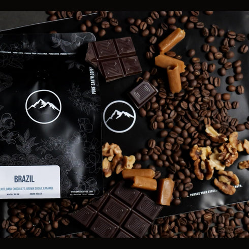 12oz PURE EARTH COFFEE CO. Whole Bean Coffee, Brazil Single-Origin Beans, Dark Roast, Bold Gourmet Specialty Grade