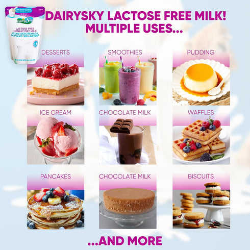 16 Oz 1 Pack DairySky Lactose Free Milk Powder - Non GMO Fat Free Powdered Milk for Baking & Coffee, Kosher