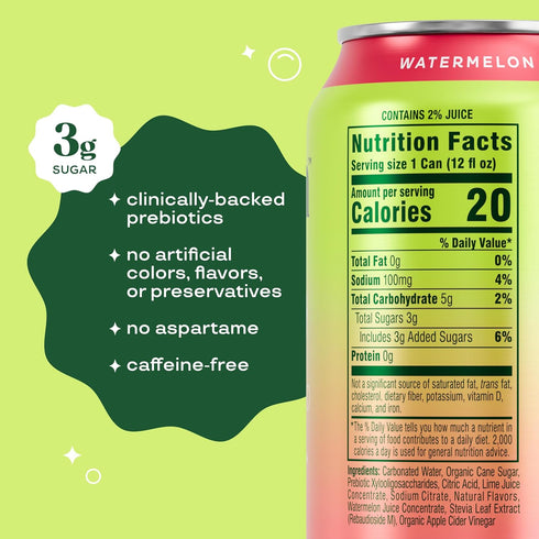 12 Pack, 12oz Bloom Pop Prebiotic Soda Watermelon Lime Flavor, Cans | Prebiotic Soda for Gut Health, Low Calorie Soda