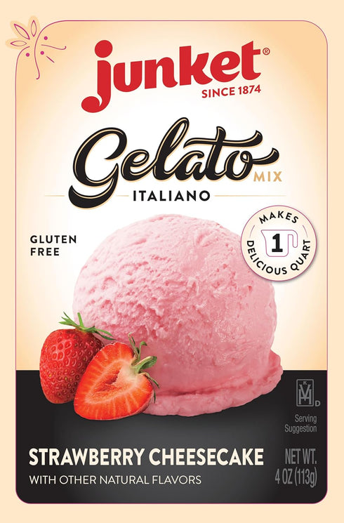 4 1 Frozen (Pack 6) Junket Gelato Mix: Strawberry Cheesecake Homemade Gelato Ice Cream Mix for Ice Cream Maker or Stir