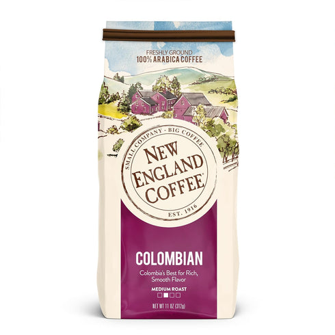 New England Coffee Colombian Medium Roast Ground Coffee, 11oz Bag (Pack of