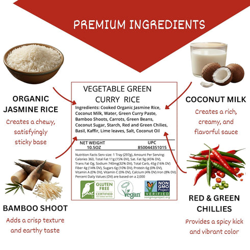 24Vegan Pack 1 Organic Thai Green Curry with Jasmine Rice, Vegan Thai Curry, Non-GMO, No MSG, Gluten-Free, Instant