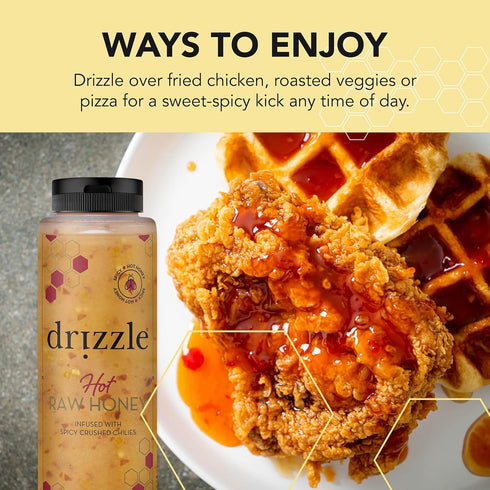 11.6 oz (330 Drizzle Hot Honey - All Natural Raw Spicy Honey Sauce, Infused with Organic Chilies, Unfiltered