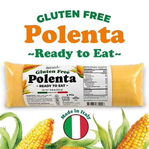 17.6oz (500g) (Pack 4) Food To Live Gluten-Free Polenta Ready To Eat, Traditional Italian Pre-cooked Yellow Cornmeal