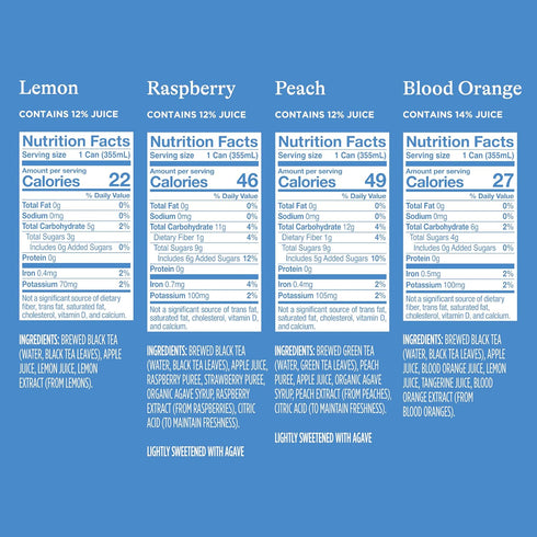 Pack 12 Oz Pack 24 (22-49 Spindrift Brewed Iced Tea, Variety with Black Tea & Green Tea, Made with Real Squeezed Fruit