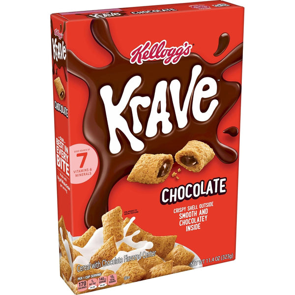 Kellogg's Krave, Breakfast Cereal, Chocolate, Filling Made with Real Chocolate, 11.4oz Box