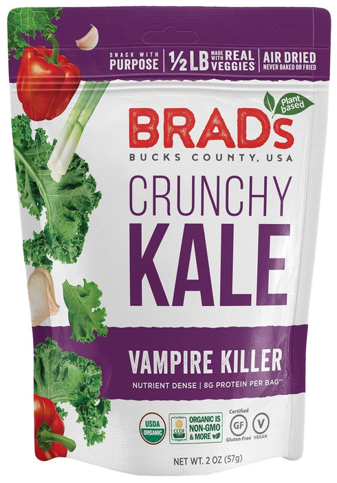 Pack, 3Bags, 6 Brad's Plant Based Organic Crunchy Kale Variety Vampire Killer/Original Probiotic/Cheez It Up, Servings