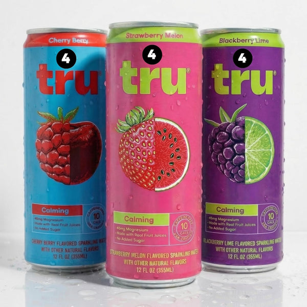 Tru Calming Drink Variety Pack, Magnesium Glycinate Sparkling Water with Real Fruit