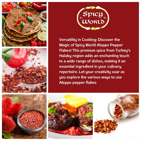 Spicy World Aleppo Pepper Flakes 7 oz | Authentic Turkish Chili Spice for Exquisite Heat & Flavor | Premium Crushed