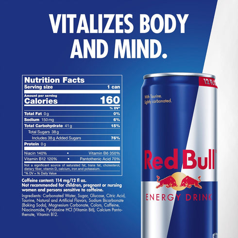 114mg 12 Oz, Pack 4 Red Bull Energy Drink with Caffeine plus Taurine & B Vitamins, Fl of Cans