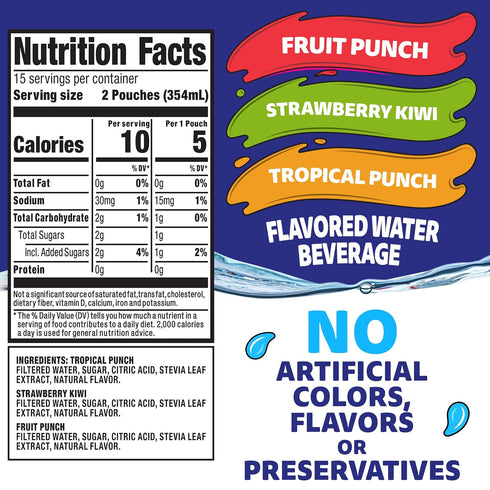 30 6 oz Capri Sun Roarin' Waters Flavored with Other Natural Flavor Water Beverage, Pouches, for School Lunches