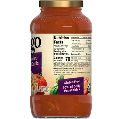 23.5 OZ (Pack 6) Prego Cremini Pomodoro With Roasted Garlic Pasta Sauce, Jar