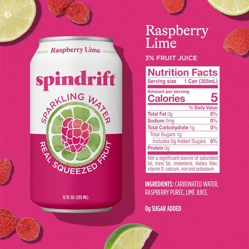 12 Oz. (Pack 8) Spindrift Raspberry Lime Sparkling Water, Fl. Cans