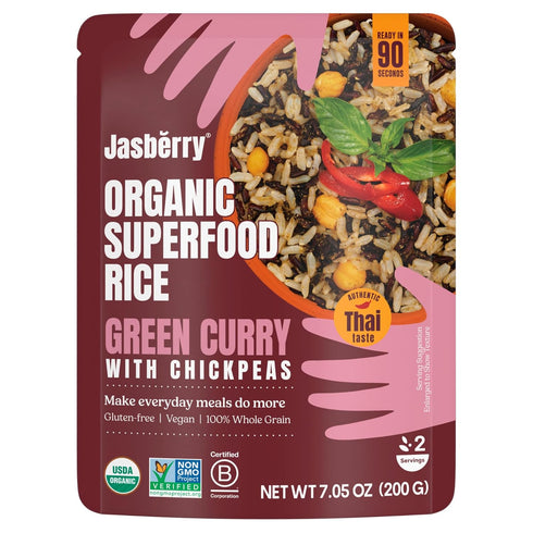 100% (7oz, 6-Pack) Jasberry Organic Rice - Superfood with High Antioxidants, Ready to Eat or Heat, Jasberry Rice