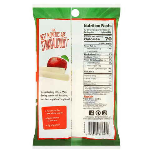 Frigo 10 oz, 12 Count Cheese Heads Whole Milk String Cheese Bag