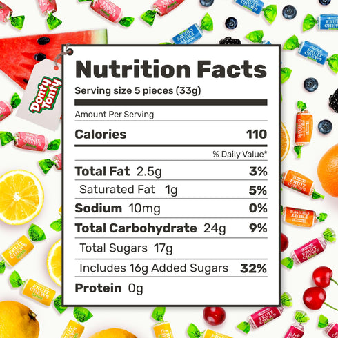 2 lb (134 FRUIT CHEWS Candy SOUR Bulk Bag, Fruity Flavored, Assorted Flavors, Gluten & Peanut Free, Individually