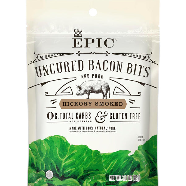 EPIC Uncured Bacon Bits and Pork, Hickory Smoked, Keto and Paleo Friendly,